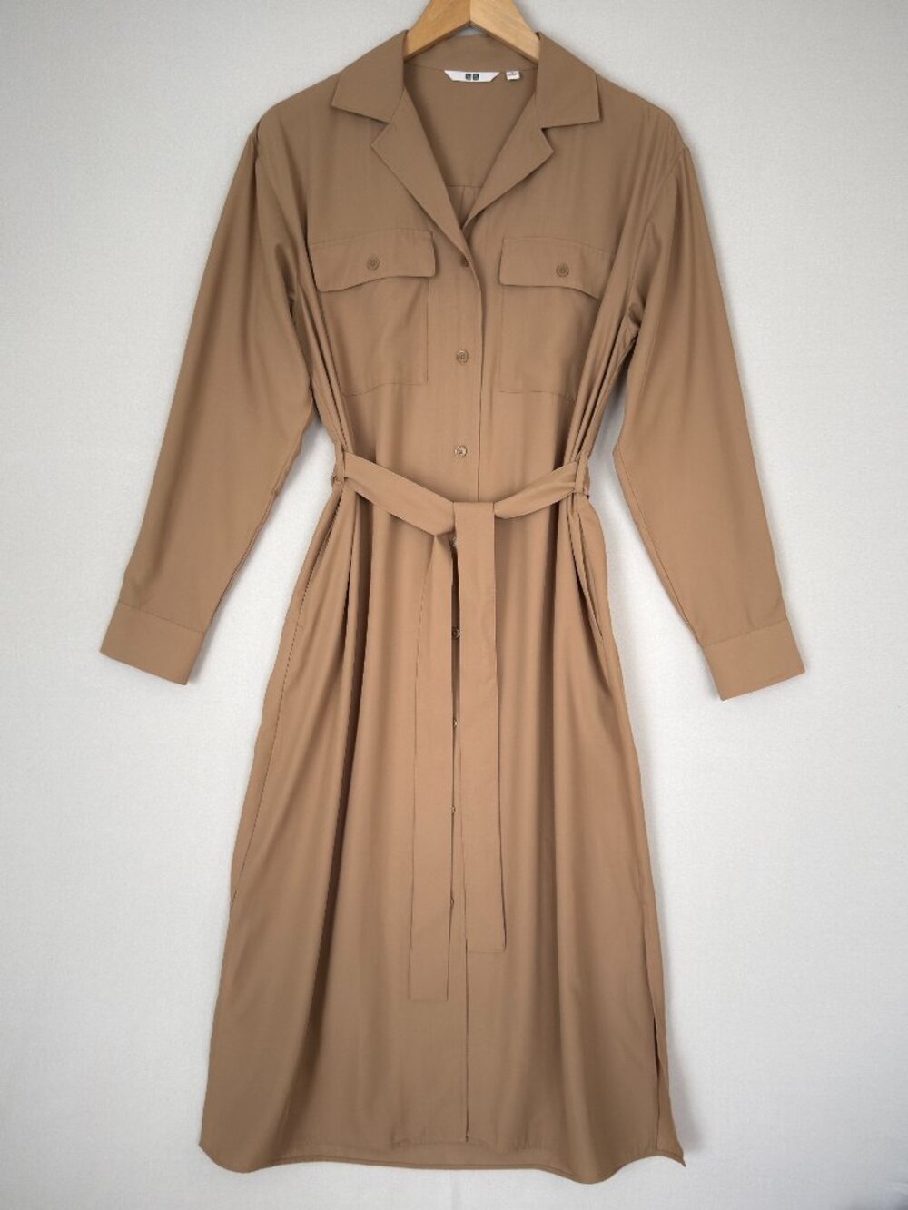 Uniqlo UV Protection Long Sleeve Shirt Dress Women’s Size‎ S Beige Light Pockets